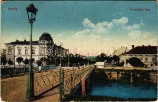 Kassa, Kosice; Klobusitzky utca, Pavkovics D. üzlete, híd. Vasúti levelezőlapárusítás 47. sz. 1915. / street view, shops, bridge (EB)