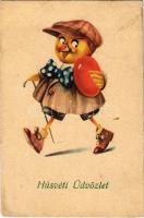 1929 Húsvéti üdvözlet / Easter greeting art postcard, chicken with egg. Amag 087. (EK)