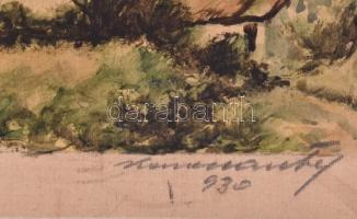 Azonosítatlan jelzéssel: Táj, házzal. Akvarell, karton 14x16 cm