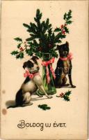 1917 Boldog Újévet! / New Year greeting art postcard with dogs. litho (fl)