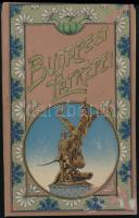 cca 1880-1900 Budapest látképei, szecessziós díszítésű leporelló album 20 db képpel. Aranyozott, festett egészvászon-kötésben (Gottermayer-kötés), kopott, kissé sérült borítóval, kisebb törésnyomokkal, szakadásokkal, a leporelló egy helyen szétvált, elvált a borítótól, 22,5x14 cm