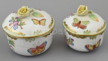 Herendi Viktória porcelán teás és mokkás készlet. Kézzel festett, jelzett, apró kopásokkal, rózsákon...