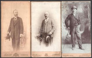 cca 1890 3 db férfit ábrázoló kabinetfotó 11x21 cm