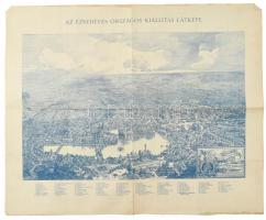 1896 Budapest térképe, Bp., Posner-ny., a hátoldalán Az Ezredéves Országos Kiállítás látképe, hajtot...