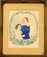 cca 1825 Jelzés nélkül: Testvérek. Akvarell, papír, üvegezett keretben, 18,5×14 cm