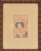 Jelzés nélkül: Mollináry asszony. Akvarell, papír, üvegezett keretben, hátoldalon feliratozva, 8,5×6 cm