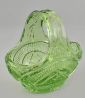 Zöld üveg kosár, apró karcok, m:14,5cm