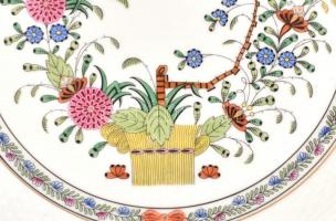 Herendi indiai kosár fantázia mintás lapos tányér. Kézzel festett, jelzett, hibátlan. d: 25 cm Fém f...