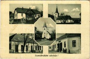 Szentábrahám, Avramesti; Unitárius templom, utca, üzlet / Unitarian church, street view, shop (gyűrődés / crease)
