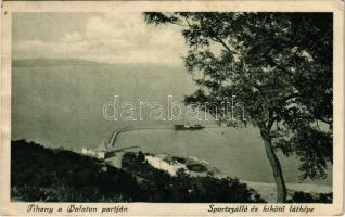 1928 Tihany, Sportszálló és Kikötő látképe a Balaton partján (fa)