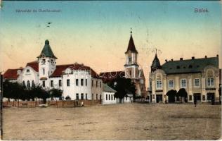 1911 Siófok, Városháza, Római katolikus templom és Gizella udvar, üzletek (EK)