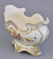 Fajansz kínáló tál, Jelzés nélkül, kézzel festett, kopásokkal 30cm