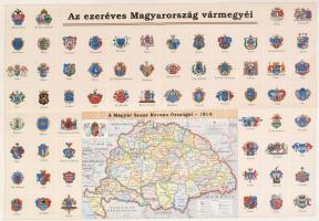 Az ezeréves Magyarország vármegyéi modern térkép 60x42 cm