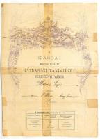 1886 A Kassai Királyi Gazdasági Tanintézet végbizonyítványa. Ragasztott.