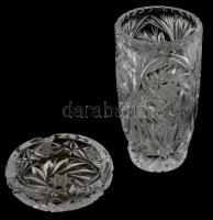 Kristály váza. m: 20 cm + hamus d: 14 cm Hibátlanok
