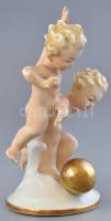 Carl Scheidig Grafenthal porcelán kettős putto figura, kézzel festett, jelzett, kopott, m: 18 cm