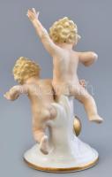 Carl Scheidig Grafenthal porcelán kettős putto figura, kézzel festett, jelzett, kopott, m: 18 cm