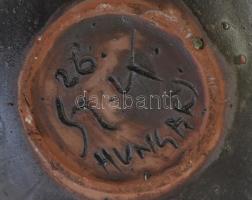 Retró füles kerámia kaspó. Színes mázakkal festett kerámia. Jelzett: 26. SZ.K. Hungary., Hibátlan. m...