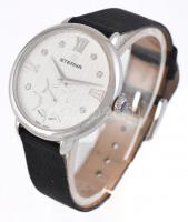 Eterna Eternity Quartz Diamond női karóra, bőr/vászon szíjjal, micro karcokkal. d: 34mm. Eredeti gyá...