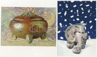 2 db MODERN Zsolnay üdvözlő motívum képeslap tokban / 2 modern Zsolnay greeting postcards in case