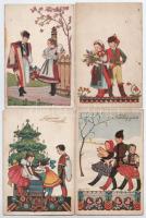 9 db RÉGI magyar népviseletes művész képeslap, Szilágyi G. Ilona szignóval / 9 pre-1945 Hungarian fo...