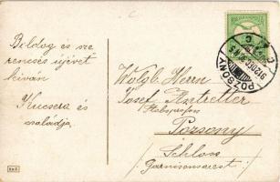 1912 Boldog új évet! Kéményseprő / New Year greeting with chimney sweeper. H&S litho (gyűrődések...