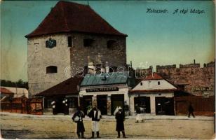 Kolozsvár, Cluj; Régi bástya, Streck József és Voith Tivadar üzlete / old castle tower, bastion, shops (r)