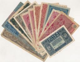 1913-1920. 50f-50K (12xklf), közte Deutschösterreich bélyegzéssel ellátott bankjegyek és 1920. 2K 2ab és 2aa sorozatszámmal T:III közte szép papír