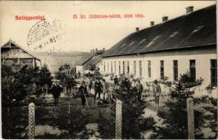 1914 Szilágysomlyó, Simleu Silvaniei; M. kir. földmíves iskola utcai része. Heimlich K. kiadása / agricultural schools garden