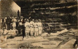 Targu Ocna, Aknavásár; Interiorul Salinei / sóbánya belső bányászokkal / salt mine interior with miners (EK)