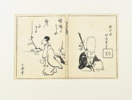 cca 1750 Illusztráció A Garden of Celebrated Japanese and Chinese Paintings c. könyvből, fametszet, papír, jelzett a metszeten, lap széle kissé foltos, paszpartuban, hátoldalán feliratozott, 20x32,5 cm