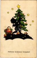 1940 Kellemes karácsonyi ünnepeket! / Christmas greeting art postcard, silhouette, Christmas tree. B. Co. B. 2387/4. (fl)