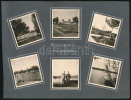 1941 Hajdúszoboszló, Thöresz Dezső (1902-1963) békéscsabai gyógyszerész és fotóművész hagyatékából 12 db vintage fotó, közös albumlapon, 6x5,5 cm, karton 20x26,3 cm