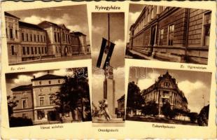 1943 Nyíregyháza, Evangélikus elemi iskola, főgimnázium, Városi színház, Országzászló, Takarékpénztár (EK)