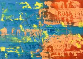 Balog Marianna (1967-): Blue and orange. Olaj, vászon, jelzés nélkül, 50×70 cm