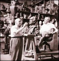 cca 1968 Kisfaludi Strobl Zsigmond (1884-1975) szobrászművész a műtermében, 9 db vintage NEGATÍV, 6x...