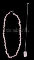 Rózsakvarc nyaklánc, h: 48 cm + rózsakvarc medál fém lánccal, h: 43 cm