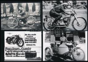 Motorkerékpárok, különböző időpontokban és eltérő helyszíneken készült 13 db felvétel, ebből 11 db papírkép - mai nagyítások - és 2 db vintage NEGATÍV, 6x9 cm és 10x15 cm között