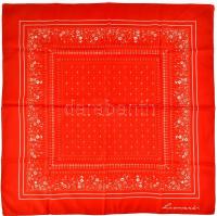 Leonardi fehér mintás piros selyem kendő, kézzel szegett, 78x78 cm