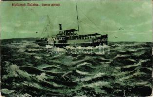 1918 Balaton, Baross gőzhajó a hullámzó Balatonon (fl)