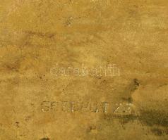 Szecessziós asztali írószer és tintatartó. Réz, zöld üveg. Papírvágó késsel. Német, 1900 körül. 26x2...