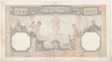 Franciaország 1932. 1000Fr T:III tűlyukak, kisebb beszakadások
France 1932. 1000 Francs C:F pin hol...
