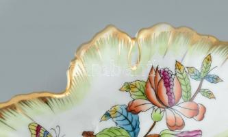 Herendi Viktória mintás leveles tálka, kézzel festett, jelzett, kopásnyomokkal, apró mázrepedéssel 1...