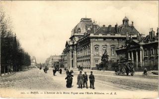 1909 Paris, LAvenue de la Motte Piquet avec lEcole Militaire / street view, French military school, omnibus (EB)
