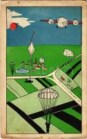 1941 Magyar katonai művészlap ejtőernyőssel. Keresztény Nemzeti Nyomda kiadása / WWII Hungarian military art postcard, paratrooper (EK)