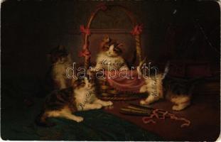 Cat family. Meissner & Buch Künstler-Postkarten Serie 1945. Katzenfamilie (EB)