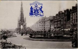 Edinburgh, Princes Street. Raphael Tuck & Sons Silverette Postcard 1559. Emb. coat of arms (EK)