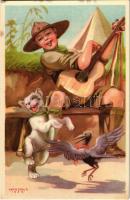 A cserkész vidám és meggondolt. Cserkész levelezőlapok kiadóhivatala / Hungarian boy scout art postcard s: Márton L. (EK)