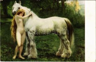 Bons amis / Gute Freunde / Erotic nude lady art postcard. Paul Heckscher Imp. 127. s: Jan Styka