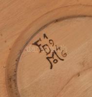 Esztergált fa fali dísztál, vallásos témájú díszítéssel, a Miatyánk német nyelvű sorával, jelzett (F...